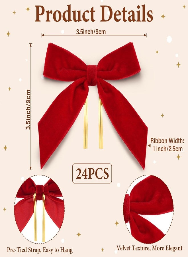 Hekocap 24Pcs Red Bows for Christmas Tree s - 3.5'' Red Velvet Christmas Bows Ornaments, Small Velvet Ribbon Bow for Wreaths, Garland, Gift Wrapping & Holiday Home Decor - Image 5